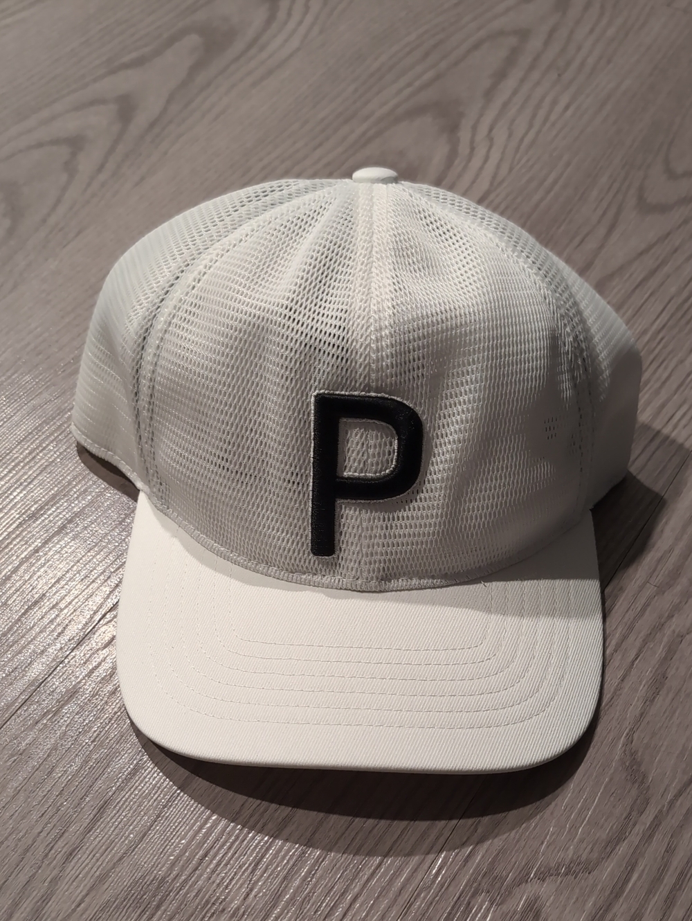 NWT Puma White Mesh Cap with Black 'P' Patch